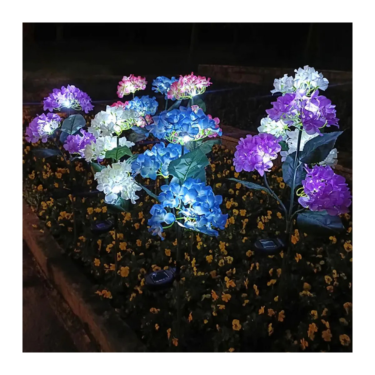 DZL General Home Appliances Solar Hortensien Gartenleuchte mit 3 LED-Blüten in Violett und Blau, wetterfeste Outdoor-Solarleuchte IP65 für Garten und Rasen - Bild 4