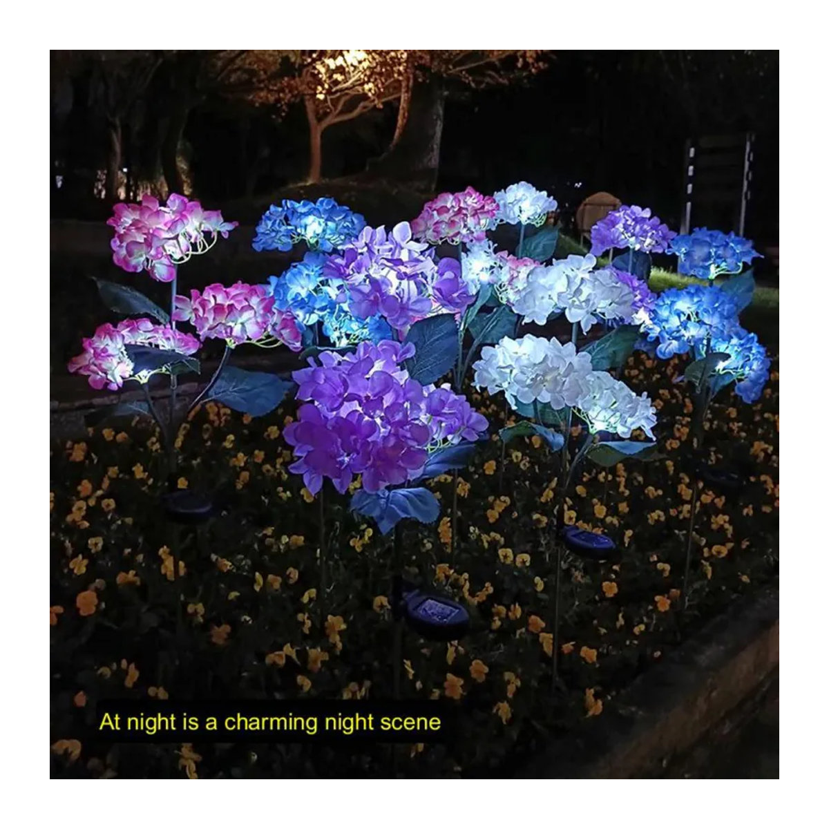 DZL General Home Appliances Solar Hortensien Gartenleuchte mit 3 LED-Blüten in Violett und Blau, wetterfeste Outdoor-Solarleuchte IP65 für Garten und Rasen - Bild 5