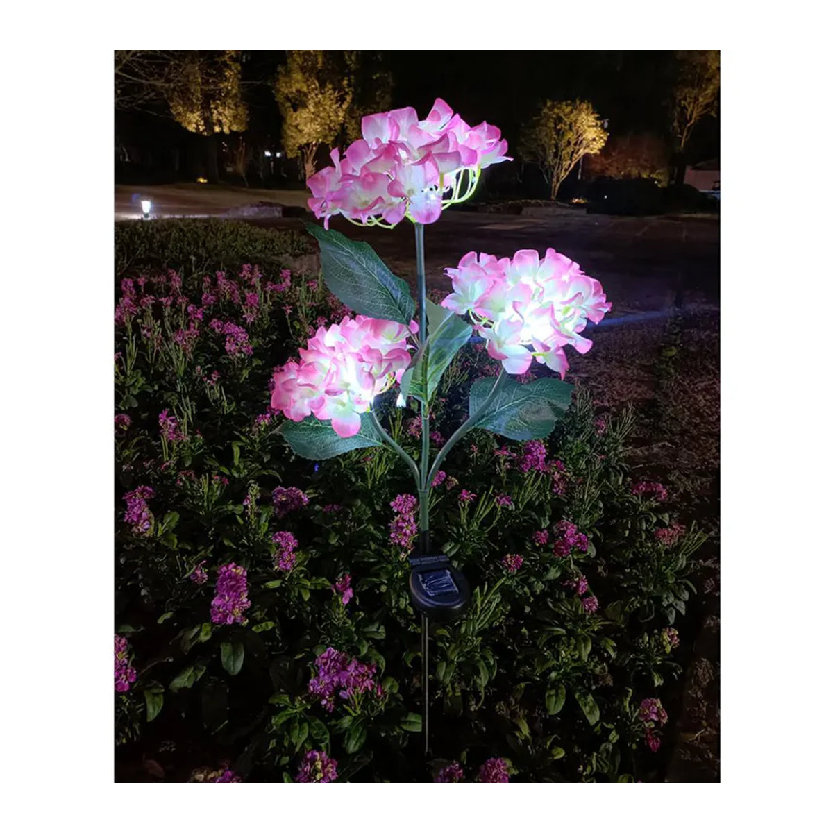 DZL General Home Appliances Solar Hortensien Gartenleuchte mit 3 LED-Blüten in Violett und Blau, wetterfeste Outdoor-Solarleuchte IP65 für Garten und Rasen - Bild 8