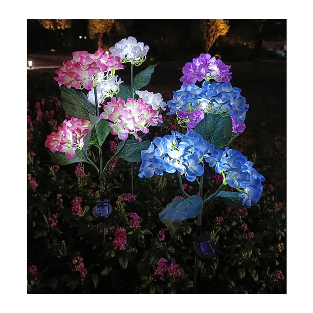 DZL General Home Appliances Solar Hortensien Gartenleuchte mit 3 LED-Blüten in Violett und Blau, wetterfeste Outdoor-Solarleuchte IP65 für Garten und Rasen - Bild 10