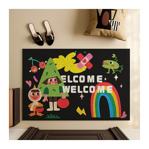 DZQ Fußmatte mit Cartoon-Design in Schwarz, rutschfeste PVC-Eingangmatte zur Staubentfernung für Flur und Eingangsbereich