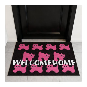 DZQ Fußmatte mit rosa Katzenmotiv, rutschfeste PVC-Eingangmatte für Flur und Veranda, mehrfarbig