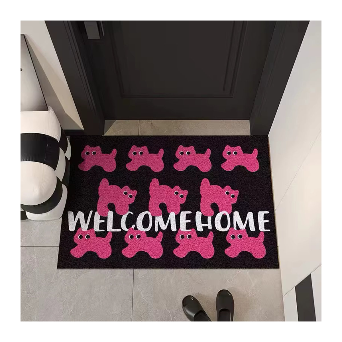 DZQ Fußmatte mit rosa Katzenmotiv, rutschfeste PVC-Eingangmatte für Flur und Veranda, mehrfarbig - Bild 4