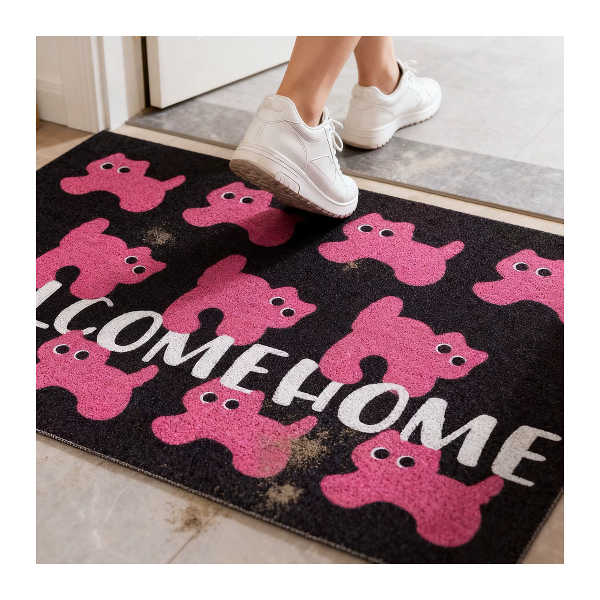 DZQ Fußmatte mit rosa Katzenmotiv, rutschfeste PVC-Eingangmatte für Flur und Veranda, mehrfarbig - Bild 6