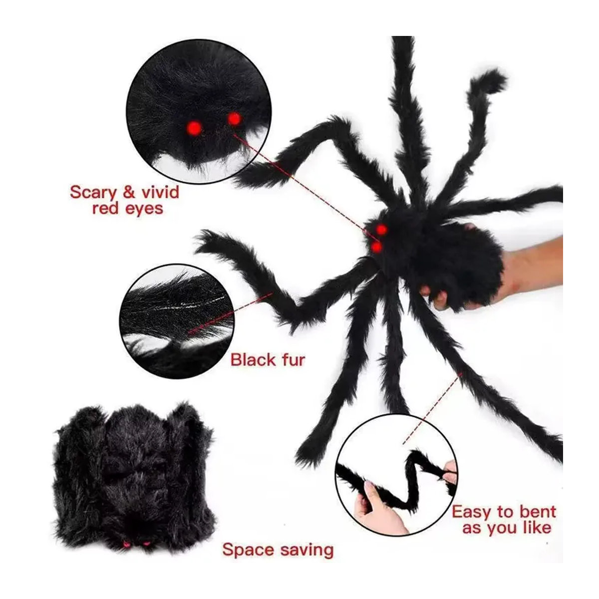 DZQ Halloween Plüsch Spinne als Riesige Dekoration in Schwarz für Party und Outdoor-Spuk - Bild 5