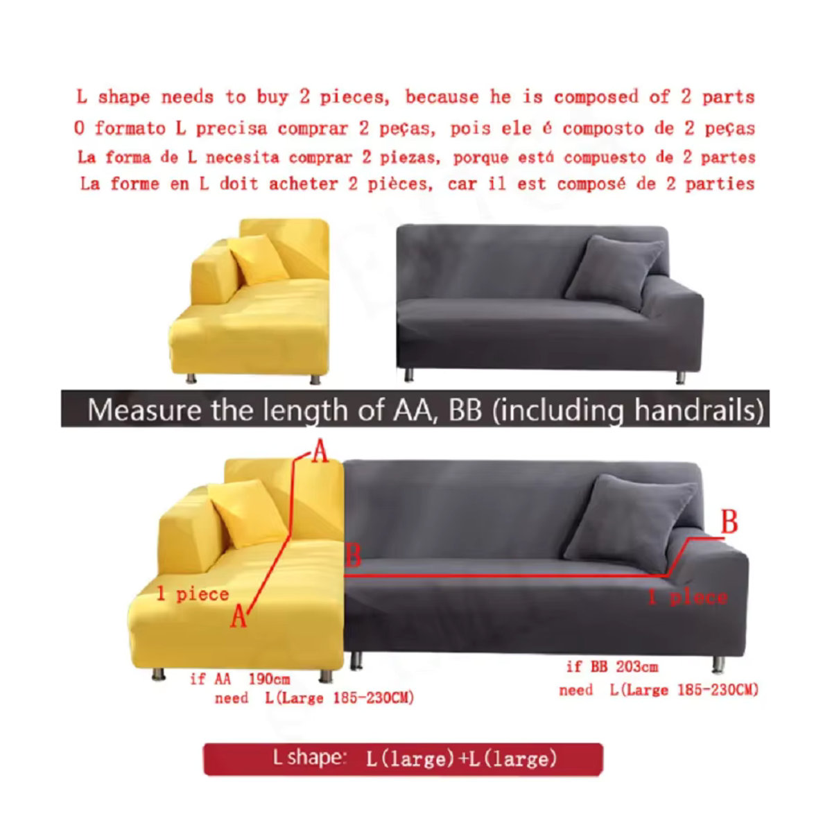 DZQ Jacquard-Sofabezug in Grau, elastischer Bezug für 1- bis 4-Sitzer und L-förmige Ecksofas - Bild 3