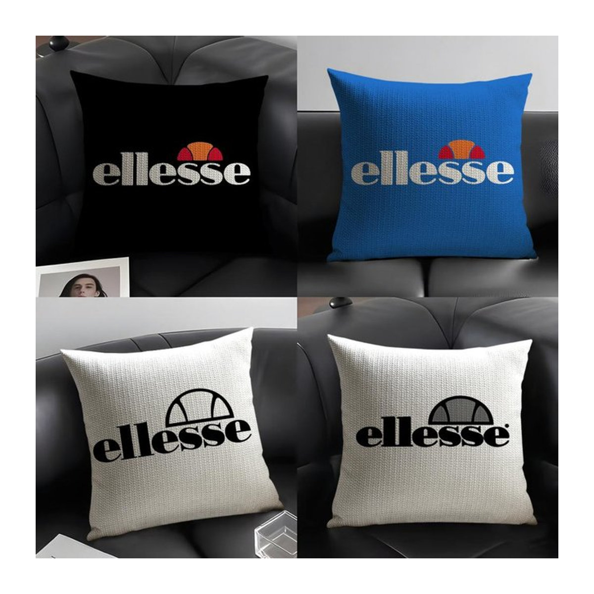 E-Ellesse Kissenbezug aus natürlichem Bio-Leinen mit doppelseitigem Druck in Weiß und Mehrfarbig - Bild 1