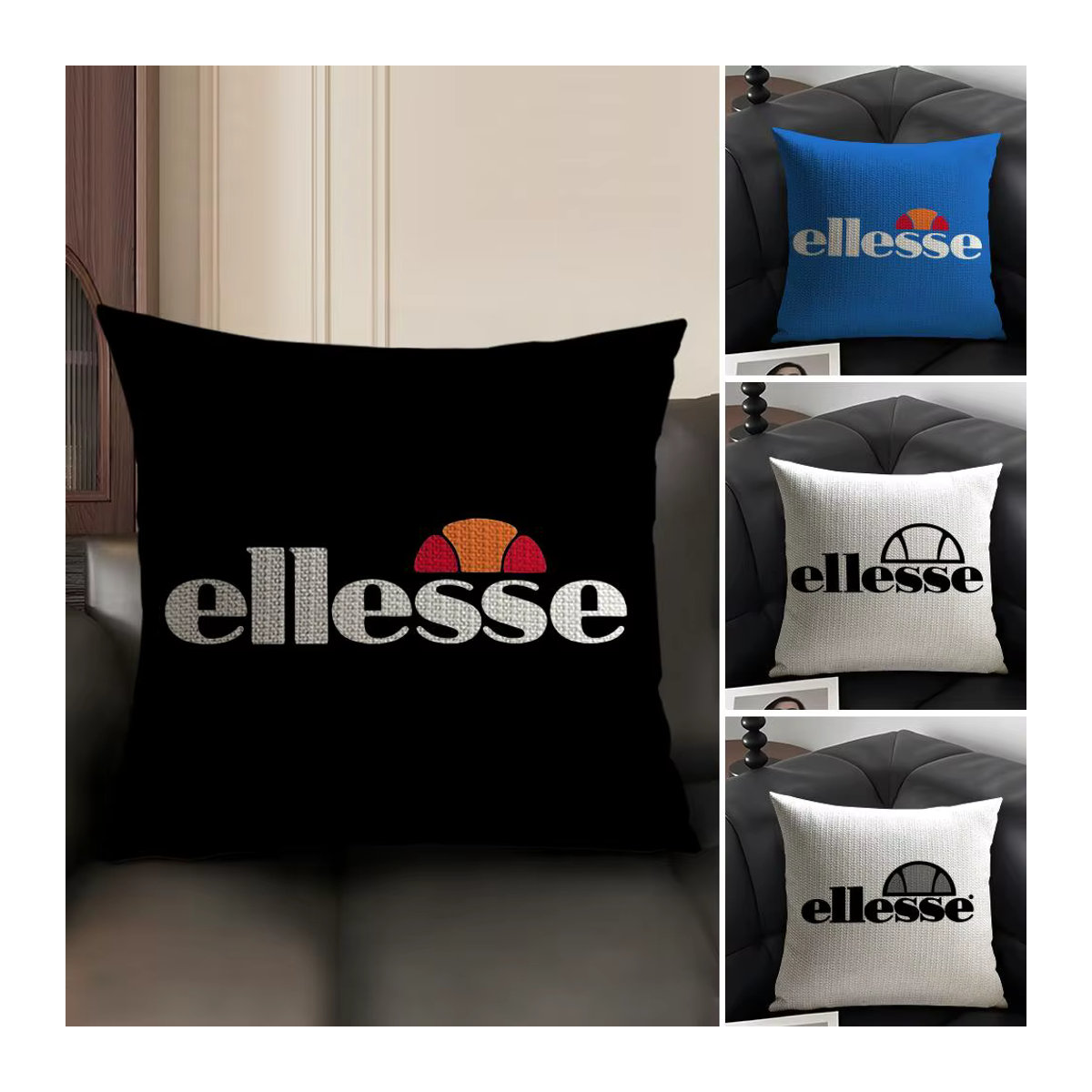 E-Ellesse Kissenbezug aus natürlichem Bio-Leinen mit doppelseitigem Druck in Weiß und Mehrfarbig - Bild 2