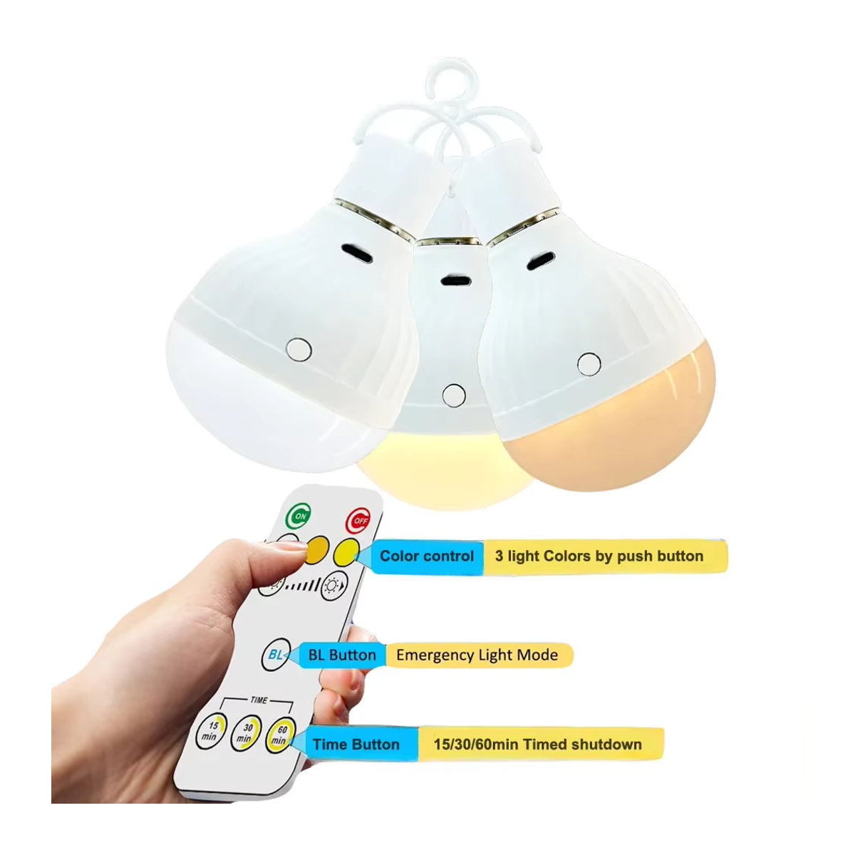 E27 Kabellose Wiederaufladbare LED-Glühbirne mit Fernbedienung und Wasserdichtigkeit für Camping und Haushalt - Bild 3