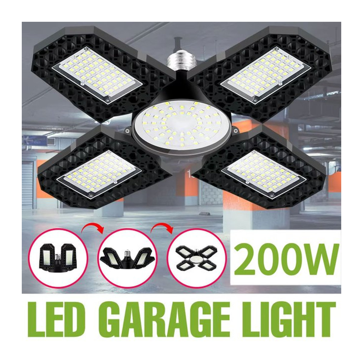 E27 LED Deckenleuchte mit faltbaren Flügeln für Garage und Werkstatt, warmweiß, Industrial Design - Bild 1