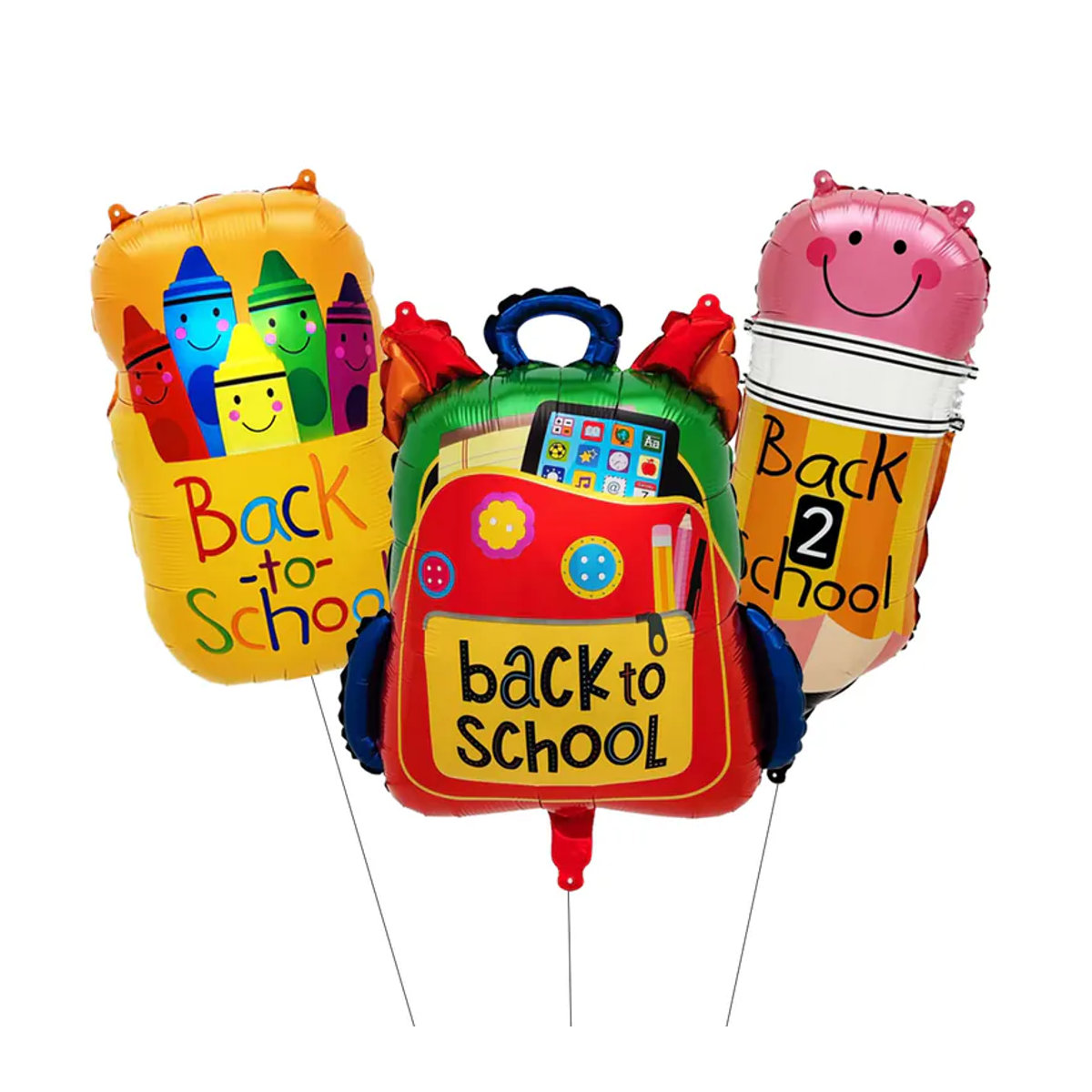 EACH PARTY Back to School Folienballon Set mit Briefpapier- und Schultaschen-Motiven, mehrfarbig, 3 oder 7 Stück - Bild 2