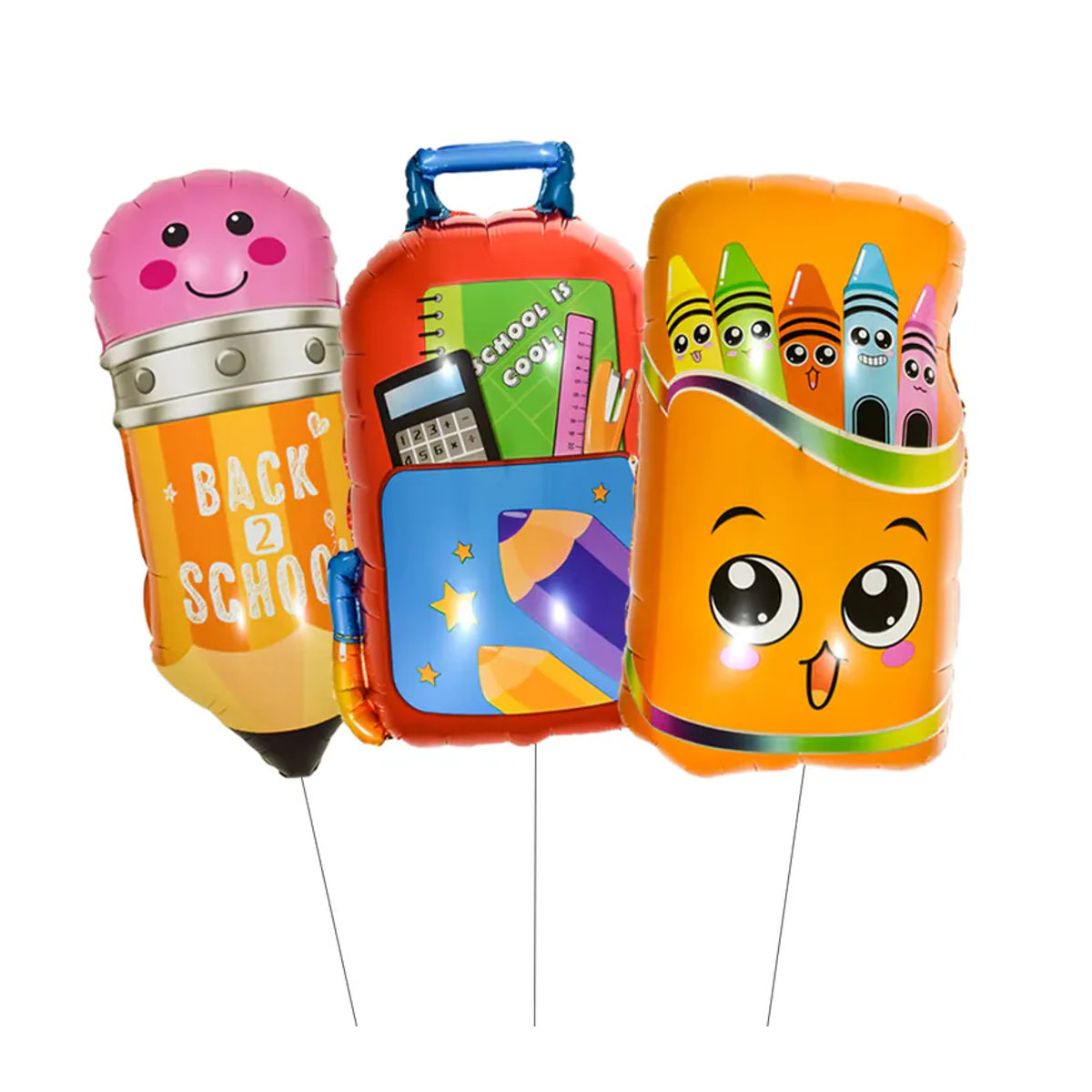 EACH PARTY Back to School Folienballon Set mit Briefpapier- und Schultaschen-Motiven, mehrfarbig, 3 oder 7 Stück - Bild 3