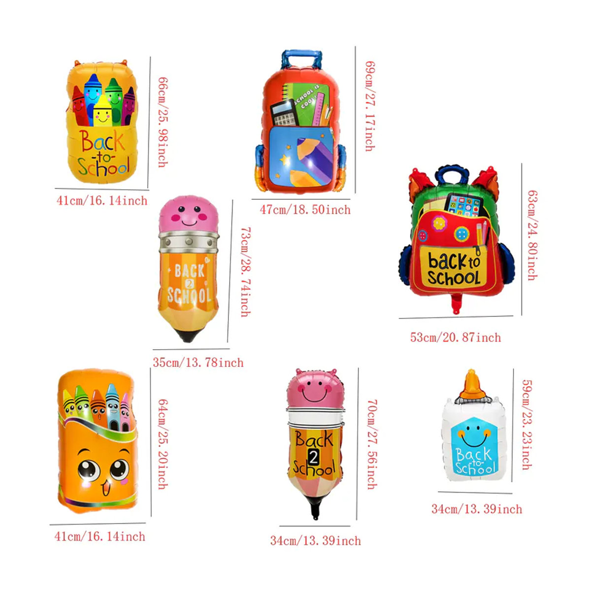 EACH PARTY Back to School Folienballon Set mit Briefpapier- und Schultaschen-Motiven, mehrfarbig, 3 oder 7 Stück - Bild 4