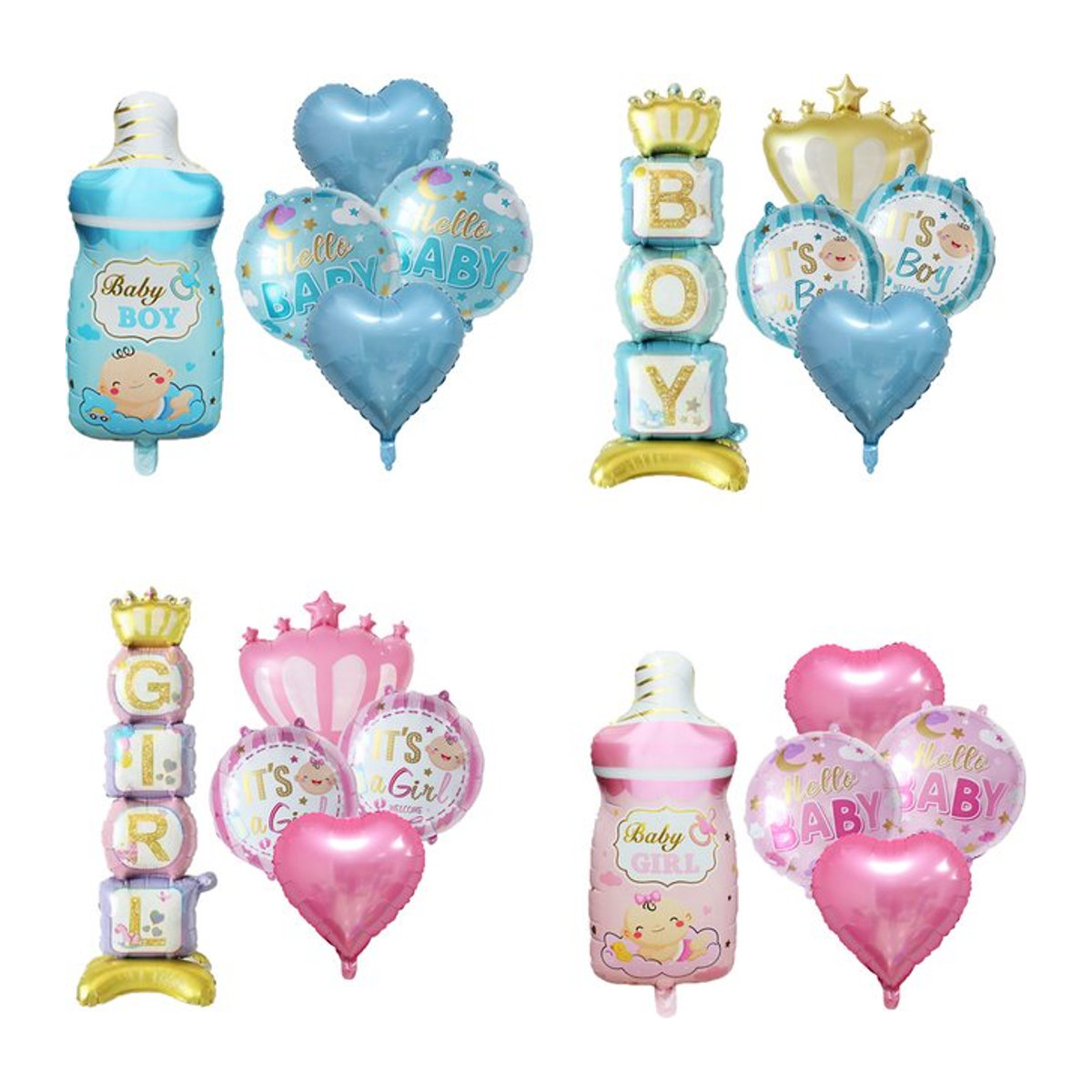 EACH PARTY Ballon-Set mit Krone für Baby Shower und 1. Geburtstag, 5 Stück, Blau und Mehrfarbig - Bild 1