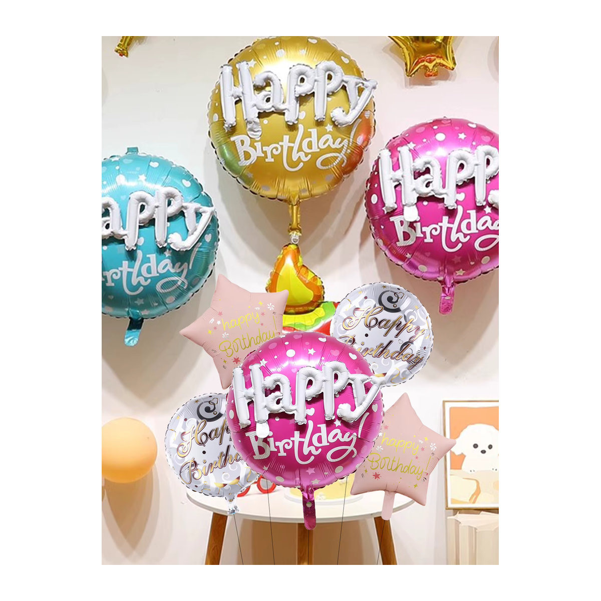 EACH PARTY Runde Folienballons Alles Gute zum Geburtstag in Gold und Mehrfarbig, 22 Zoll, 3er Set - Bild 2