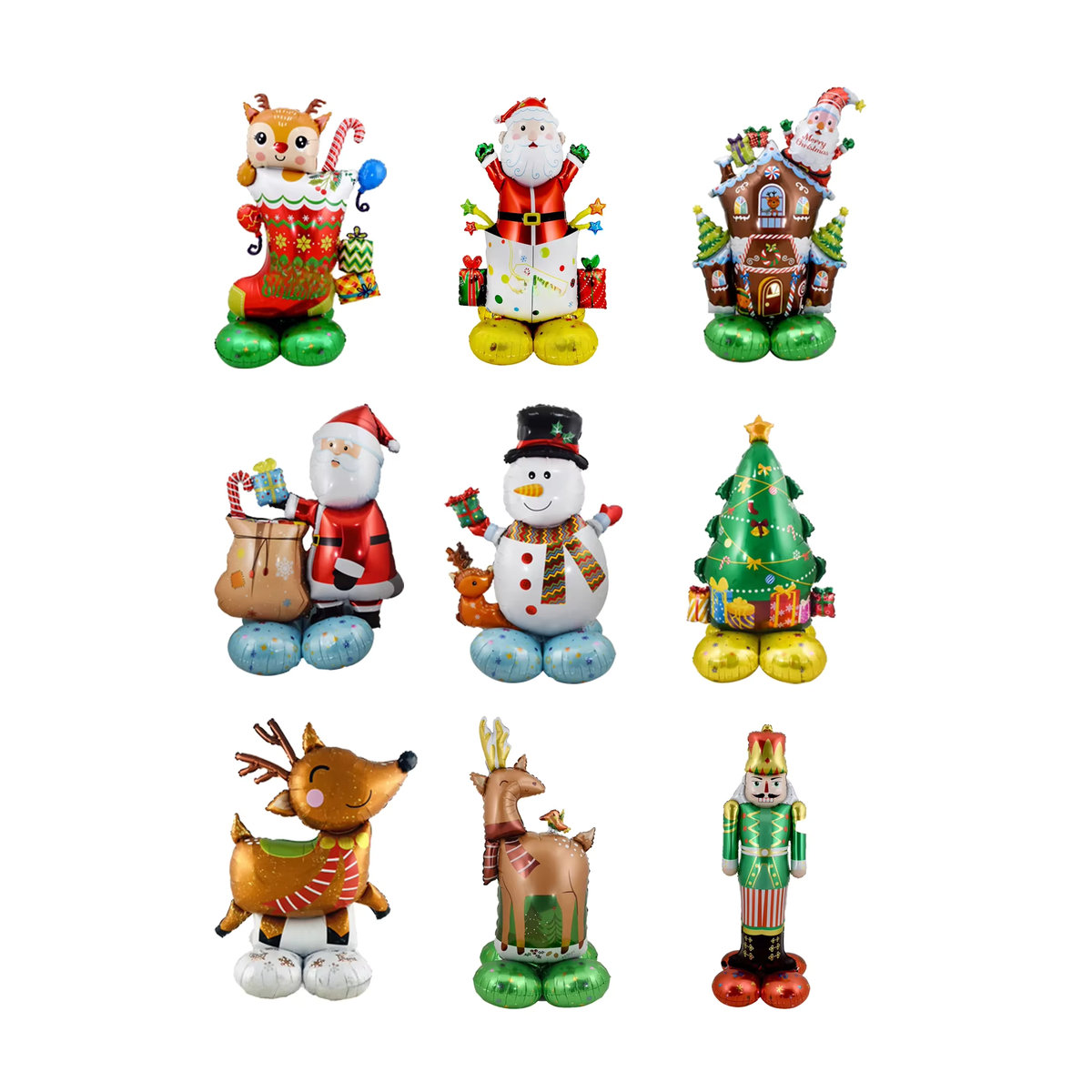 EACH PARTY Weihnachts Folienballons mit Motiven wie Santa Claus, Schneemann und Elch, mehrfarbig und stehend - Bild 6
