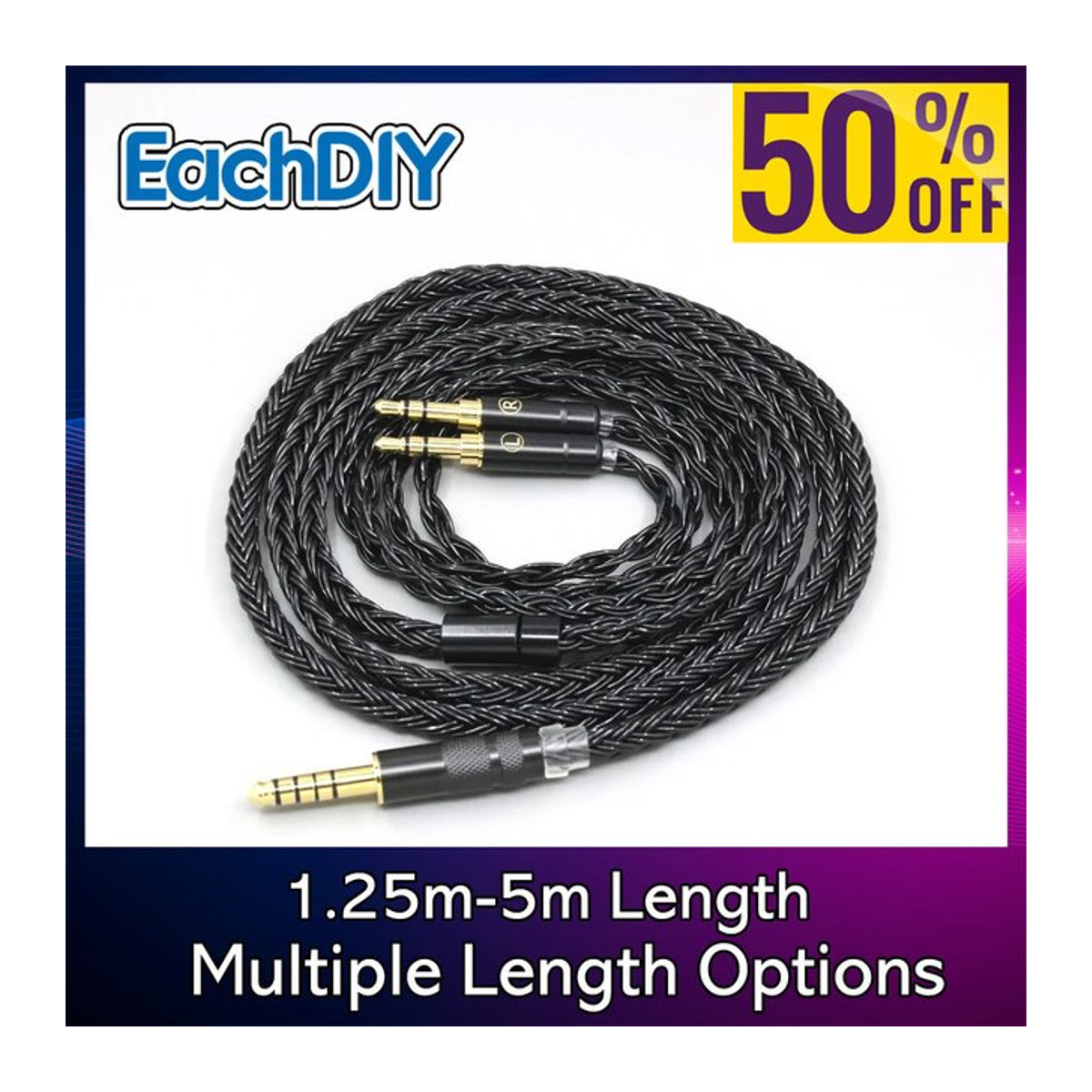 EachDIY 16-adriges 99 % 7N OCC Kopfhörerkabel für Hifiman Sundara Ananda HE1000se V2 HE6se V2 V3 HE400se Arya HE-35x Edition XS in Schwarz - Bild 1