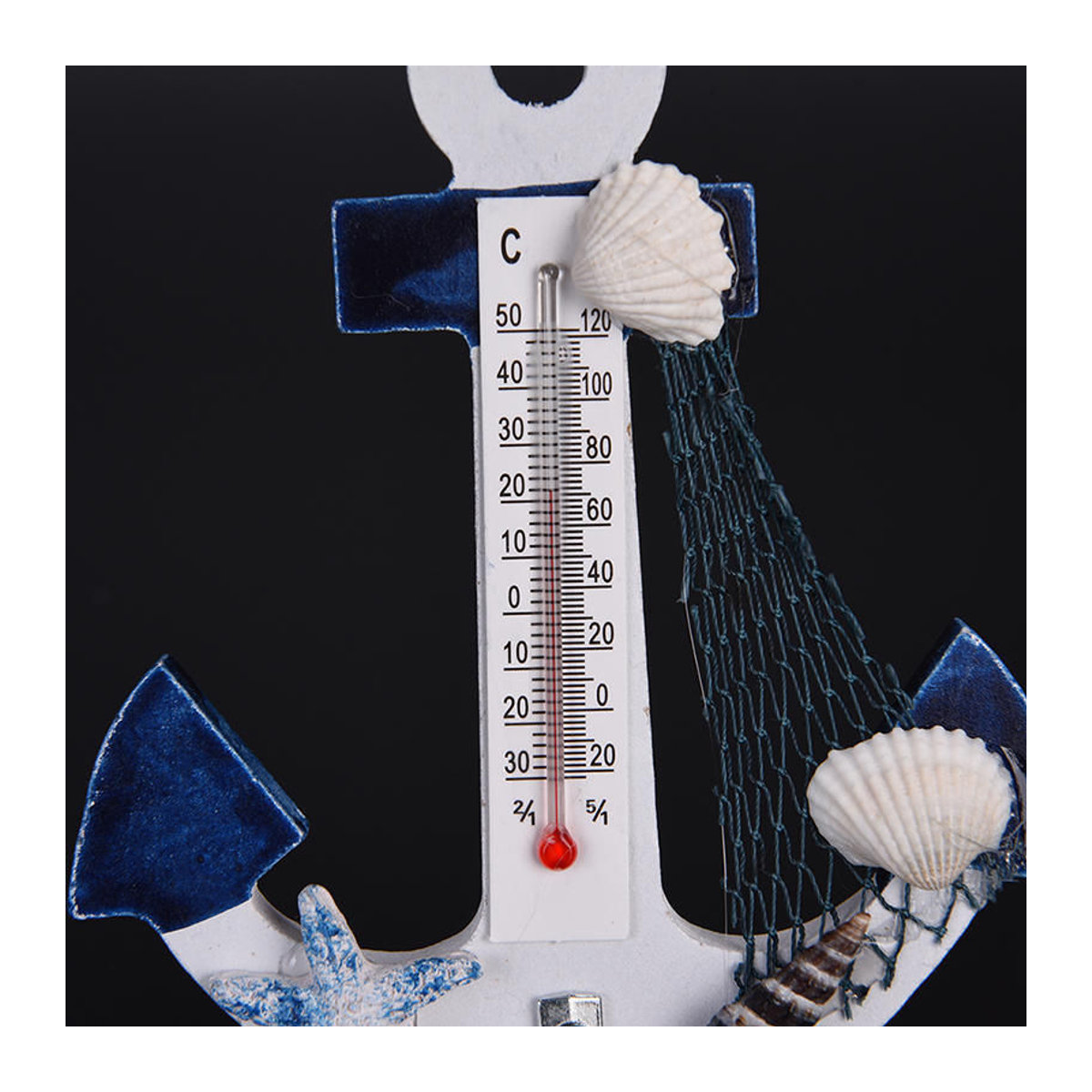 Eagerness Holz-Anker-Thermometer in Weiß mit Muschel-Design als maritimes Wanddekor - Bild 5