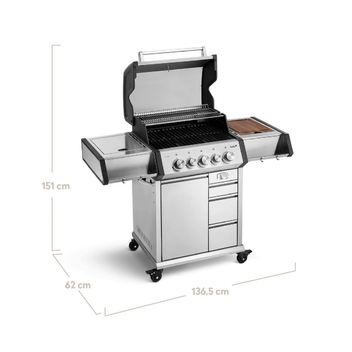 EARL Premium-Gasgrill mit 3 Brennern Black Edition aus Gusseisen in Schwarz - Bild 2
