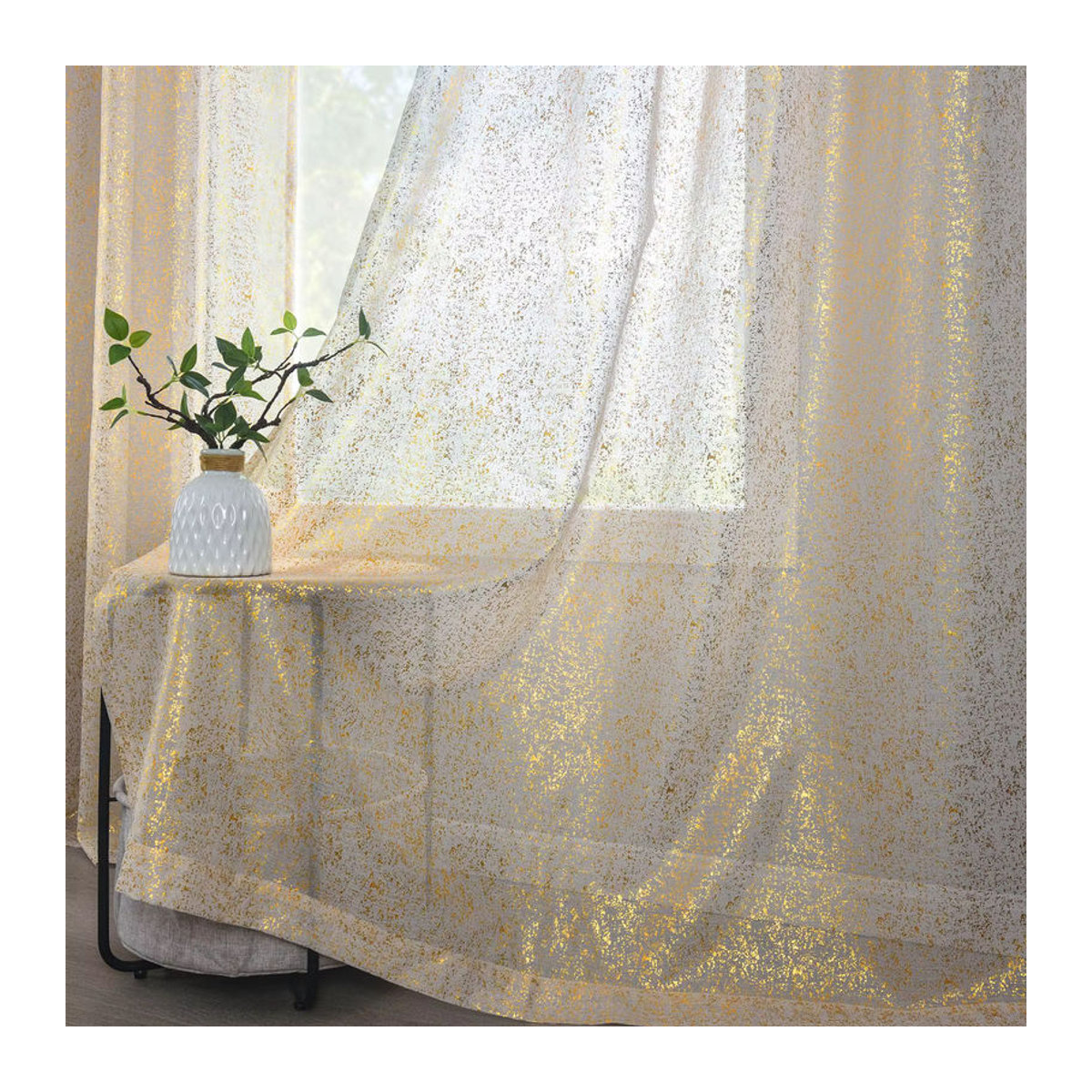 EASHION Dekorativer Vorhang Gold Transparent Beige Sheer für Wohnzimmer und Schlafzimmer - Bild 2