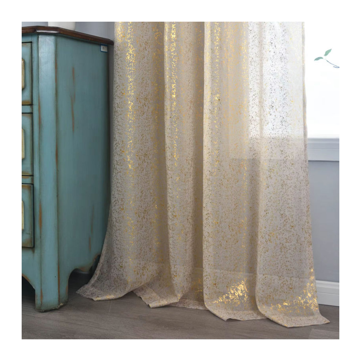 EASHION Dekorativer Vorhang Gold Transparent Beige Sheer für Wohnzimmer und Schlafzimmer - Bild 3