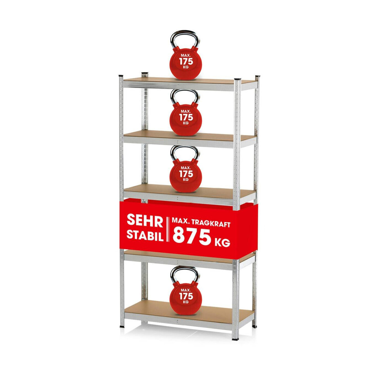 EASYmaxx 2 in 1 Schwerlastregal und Werkbank mit 5 Holzböden, B/H/T: 90 x 180 x 40 cm - Bild 4