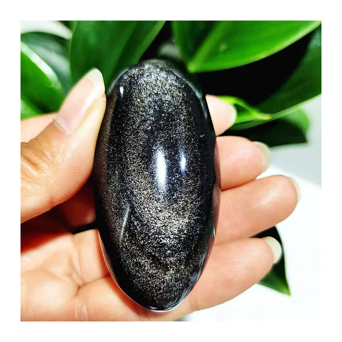 EBET Obsidian Kristall Palme in Silber und Schwarz als Dekoration für Meditation und Feng Shui - Bild 2