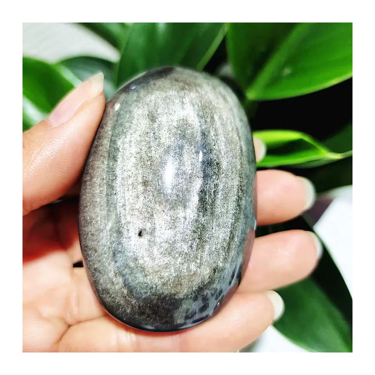 EBET Obsidian Kristall Palme in Silber und Schwarz als Dekoration für Meditation und Feng Shui - Bild 3