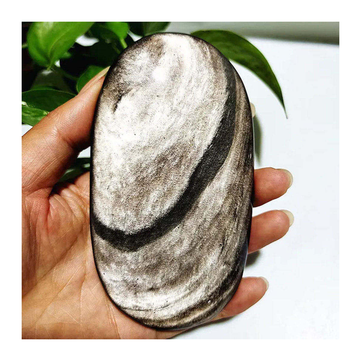 EBET Obsidian Kristall Palme in Silber und Schwarz als Dekoration für Meditation und Feng Shui - Bild 4