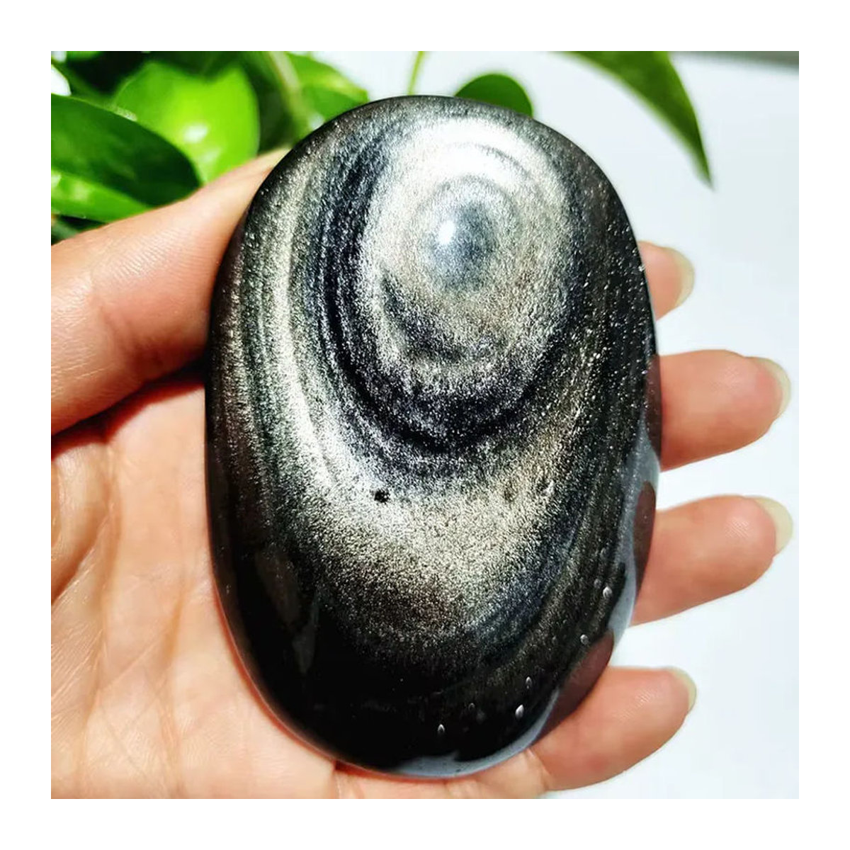 EBET Obsidian Kristall Palme in Silber und Schwarz als Dekoration für Meditation und Feng Shui - Bild 5