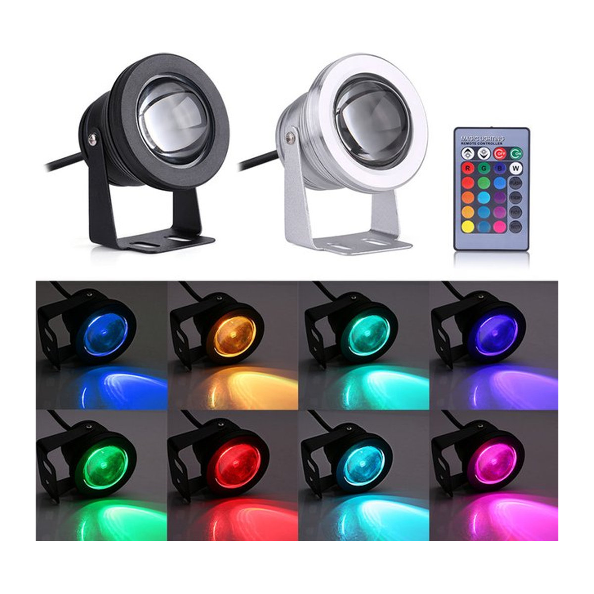 EBTOOLS RGB LED Außenstrahler für Marine Boot Yacht 10W 12V in Silber und Bunt mit Fernbedienung - Bild 1