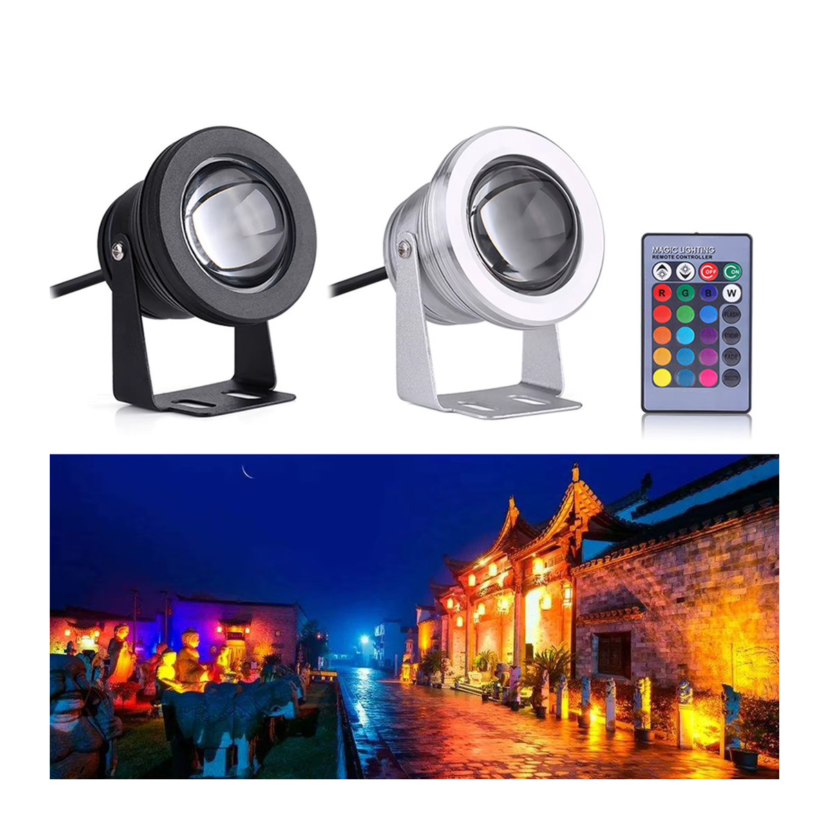 EBTOOLS RGB LED Außenstrahler für Marine Boot Yacht 10W 12V in Silber und Bunt mit Fernbedienung - Bild 5