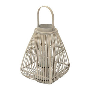 ECD Germany Bambus Laterne Windlicht in Beige und Braun mit Glas und Henkel im Bohemian Stil, Höhe: 55 cm, B/T/H: 28 x 28 x 55 cm