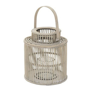 ECD Germany Bambus Laterne Windlicht in Braun und Beige mit Glas, Boho Kerzenhalter für Garten und Dekoration, H: 40,5 cm, B: 24,5 cm, T: 24,5 cm