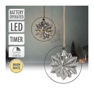 ECD Germany LED Weihnachtsstern aus Metall in Grau mit warmweißen LEDs, Durchmesser: 18 cm