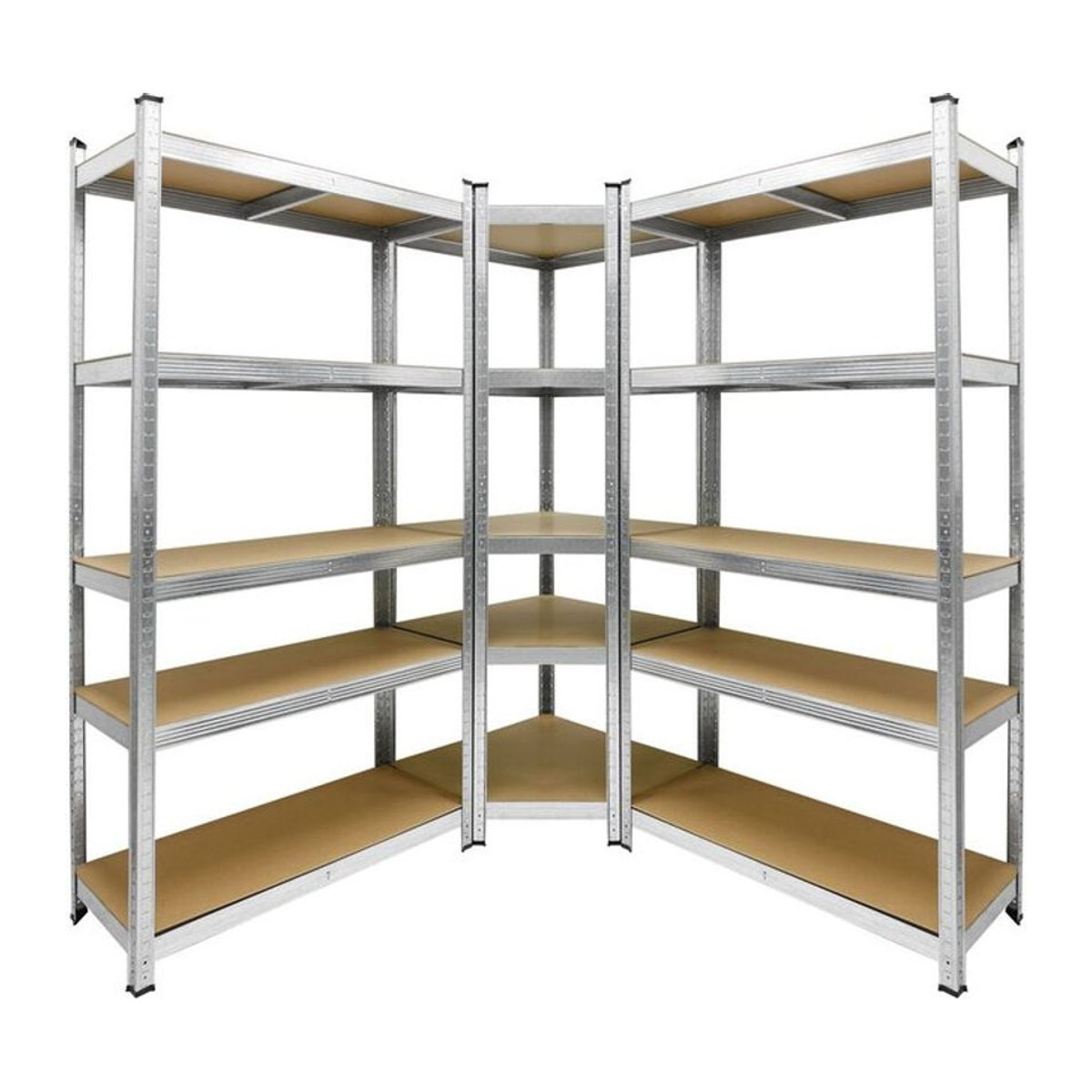 ECD Germany Regalsystem 3er Set aus Metall und Holz in Natur, belastbar bis 750 kg, 2 Lagerregale B: 90 cm, T: 40 cm, H: 180 cm und 1 Eckregal B: 70 cm, T: 40 cm, H: 180 cm - Bild 1
