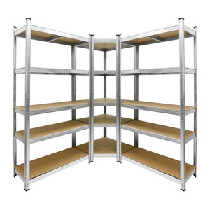 ECD Germany Regalsystem 3er Set aus Metall und Holz in Natur, belastbar bis 750 kg, 2 Lagerregale B: 90 cm, T: 40 cm, H: 180 cm und 1 Eckregal B: 70 cm, T: 40 cm, H: 180 cm