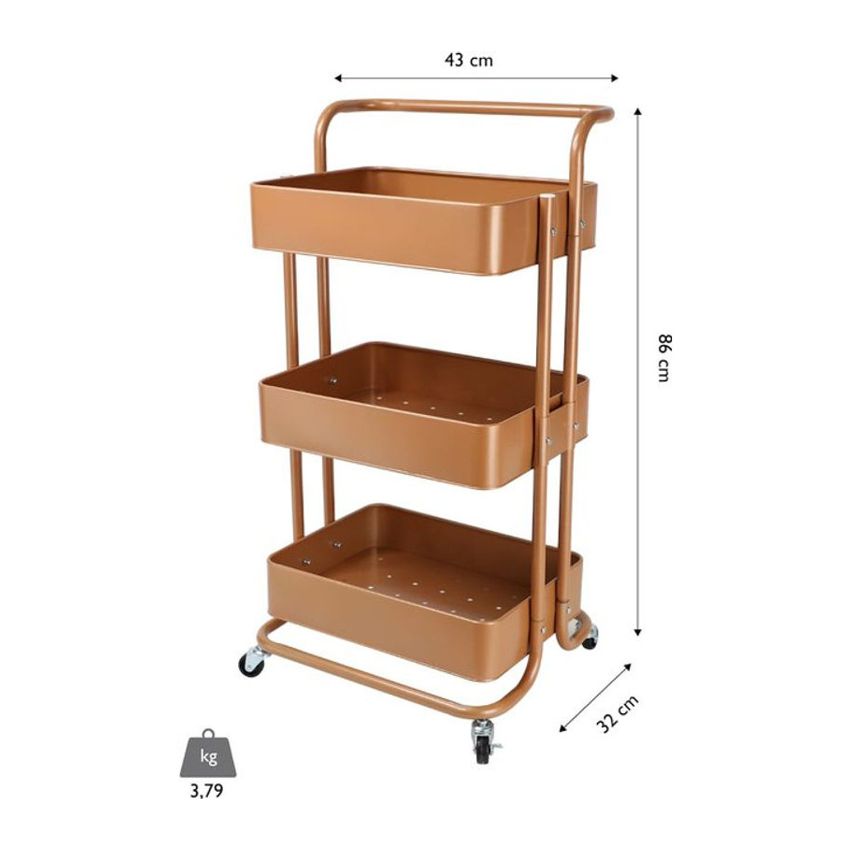 ECHTWERK Servierwagen aus Metall in Kupfer, B/T/H: 43 x 32 x 86 cm - Bild 1