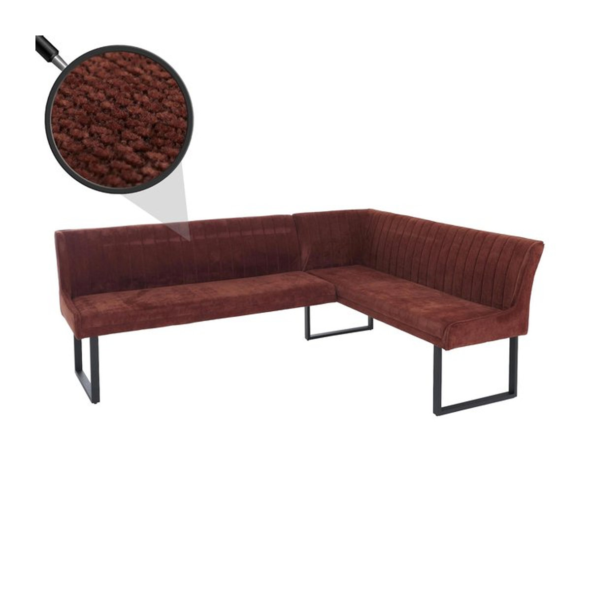 Eckbank MCW-O82 Esszimmerbank in Rot mit modernem Chenille Stoff und Metallgestell B/T/H: 210 x 159 cm - Bild 1