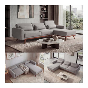 Ecksofa MCW-J20 in Grau mit Schlaffunktion, L-Form 3-Sitzer aus Stoff, Breite: 280 cm