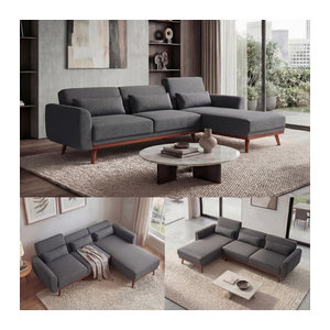 Ecksofa MCW-J20 in L-Form als 3-Sitzer mit Schlaffunktion aus Stoff, Anthrazit, Breite: 280 cm
