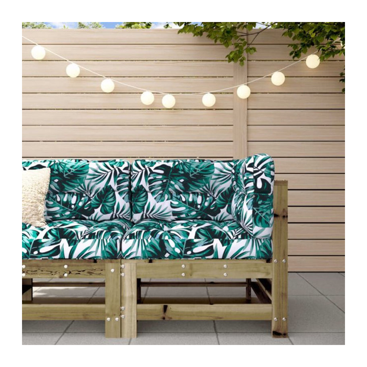 Ecksofa vidaxl aus imprägniertem Kiefernholz mit Kissen in Grau und Grün aus Oxford-Gewebe, B/T/H: 187 x 160 x 63,5 cm - Bild 1