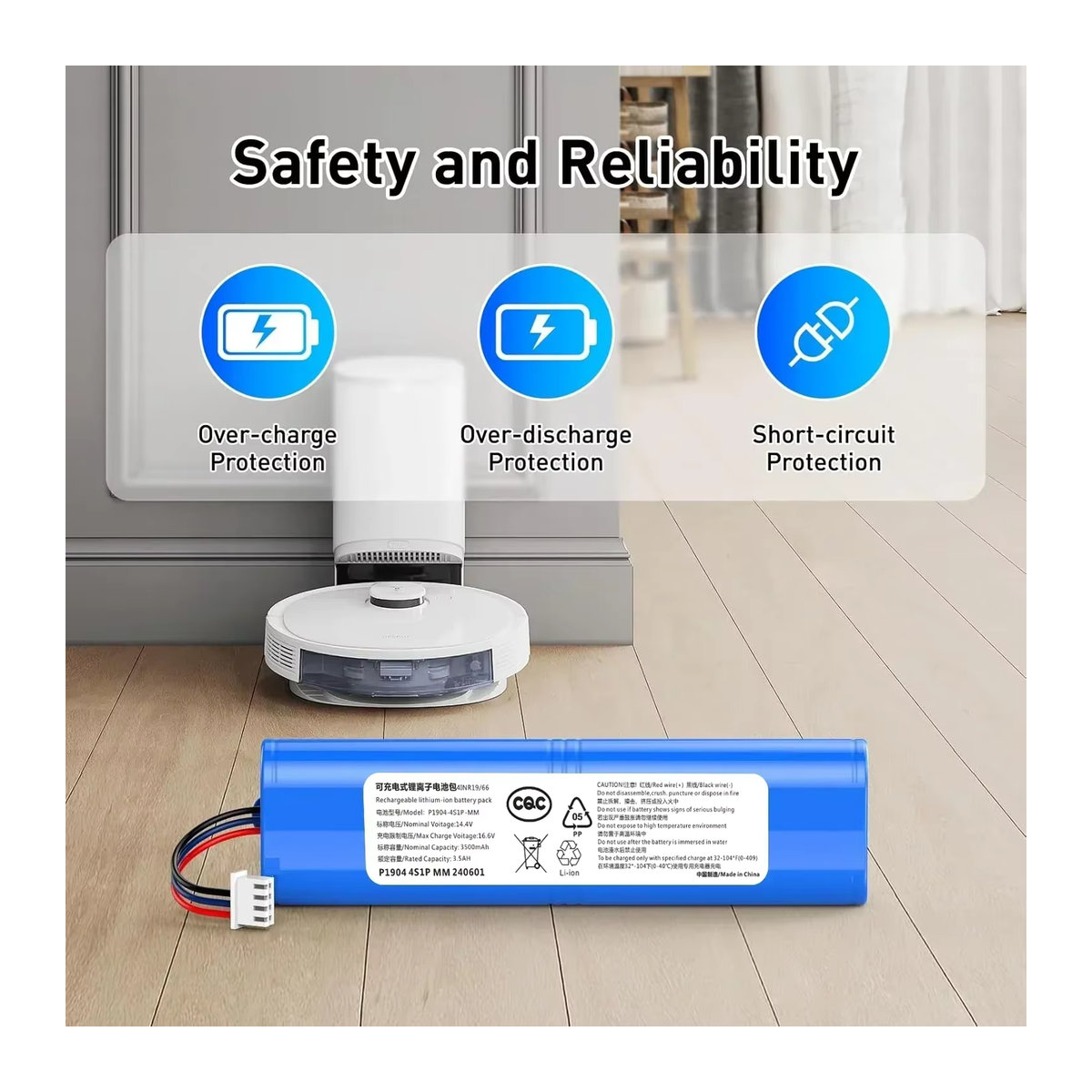 Ecovacs Ersatzakku für Deebot Ozmo 900 901 905 920 930 937 N8 Pro, 6500 mAh, 14,4 V Li-Ion, Blau - Bild 3