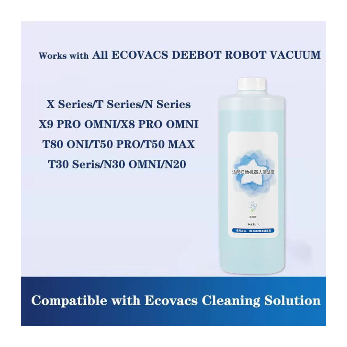 ECOVACS Reinigungslösung 1L für DEEBOT T30 Pro Omni, T30S Combo, X2 Combo, X1 Turbo und T20/T10 Omni Staubsauger Ersatzteil - Bild 2
