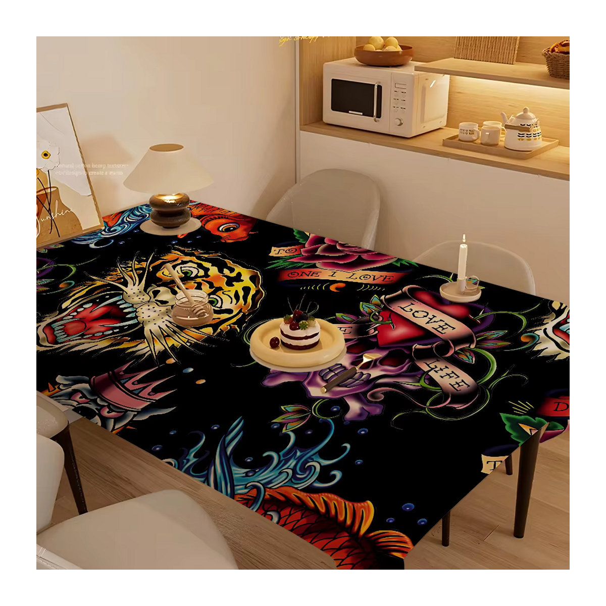 Ed-hardy Tischdecke Tattoo Tiger in Schwarz, wasserdichte und staubdichte Polyester-Tischdecke für Couchtisch oder Nachttisch - Bild 6