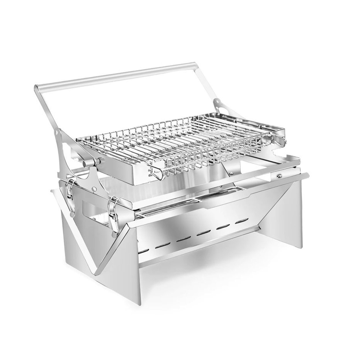 Edelstahl Holzkohlegrill für Camping und Grillen in Grau mit 360 Grad drehbarem Grillrost und klappbaren Beinen - Bild 5