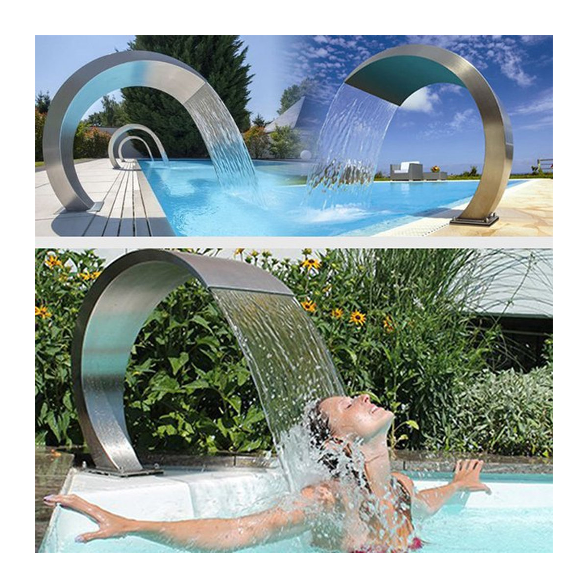 Edelstahl Pool Wasserfall als dekorativer Wasserbrunnen für Pool, Teich und Garten, B/H/T: 60 x 45,5 x 30 cm - Bild 1