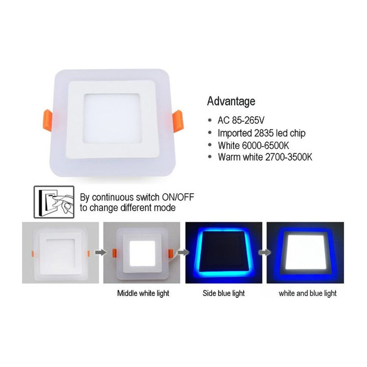 EE LED Einbaustrahler Panel in Blau und Weiß, minimalistisches Design für Wohnkultur, rund oder quadratisch erhältlich - Bild 1