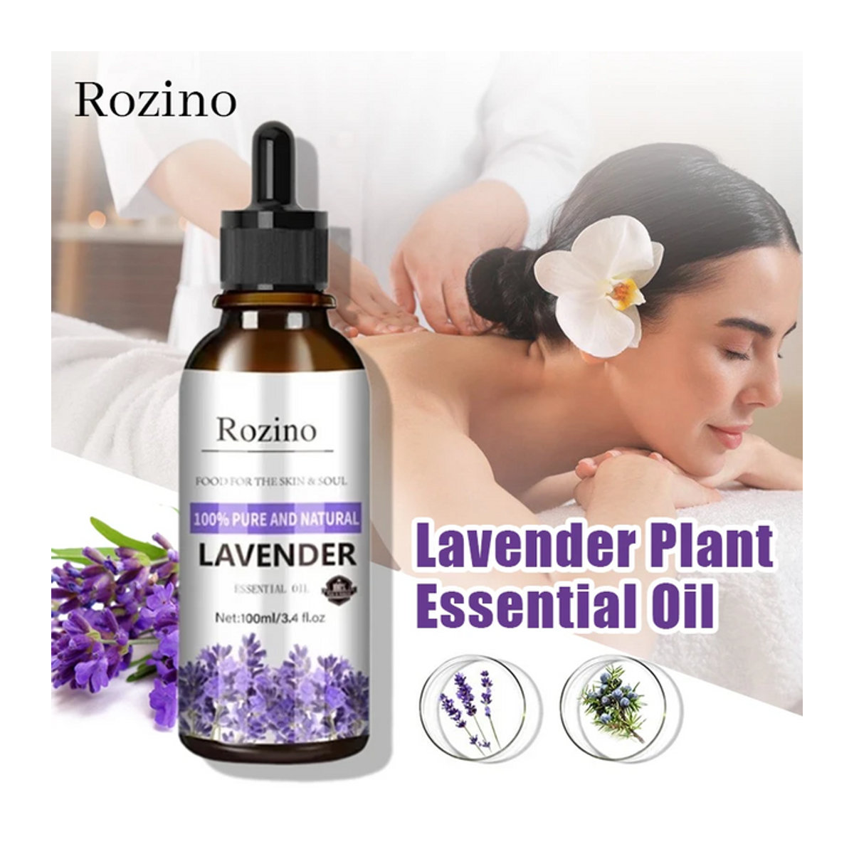 Eelhoe Ätherisches Lavendel-Pflanzenöl SPA, 100 ml, Beruhigende Massage-Essenz zur Feuchtigkeitsspende - Bild 1