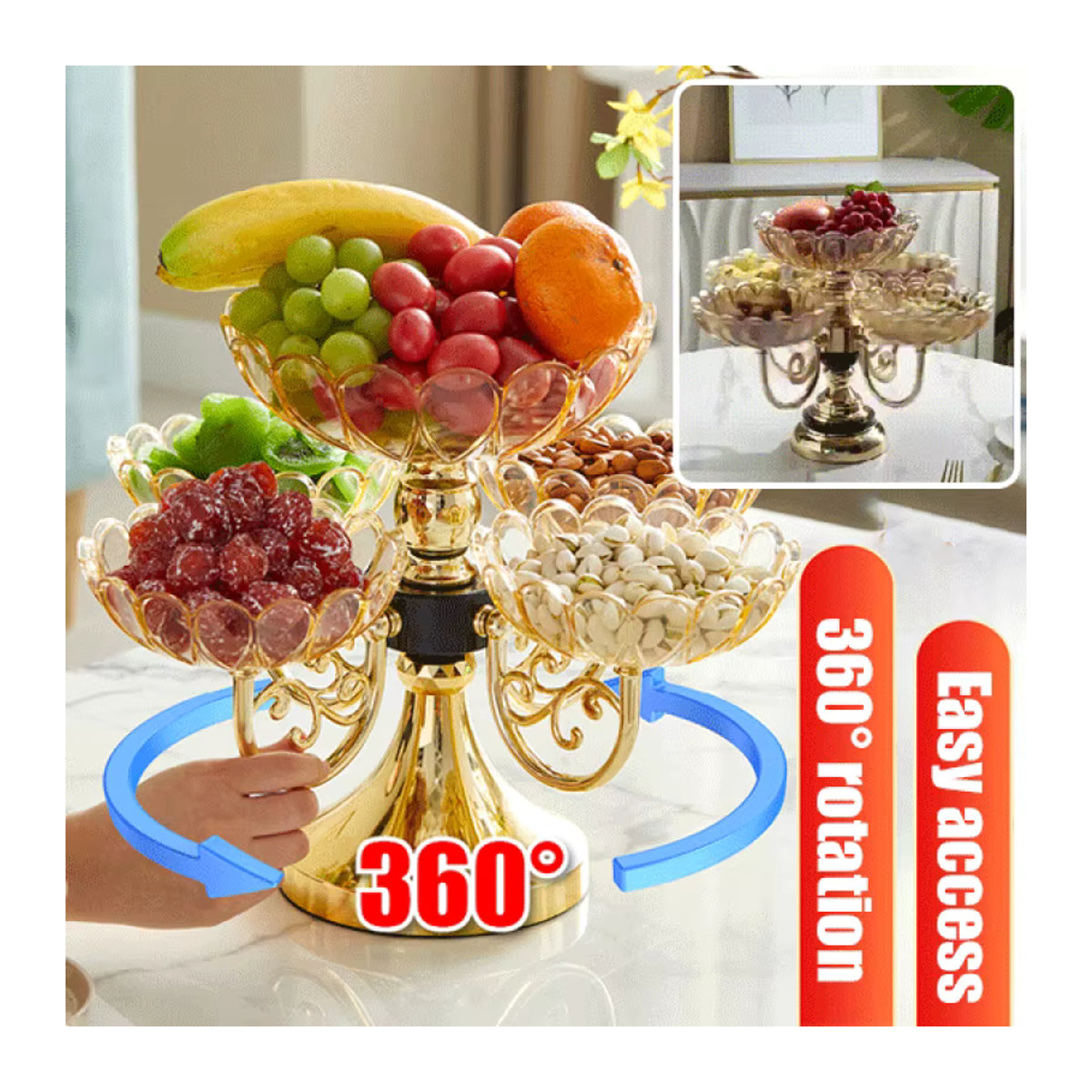 Eelhoe Rotierender Kristall-Obstteller in Gold, Mehrschichtige Glas-Aufbewahrungsplatte für dein Zuhause - Bild 2
